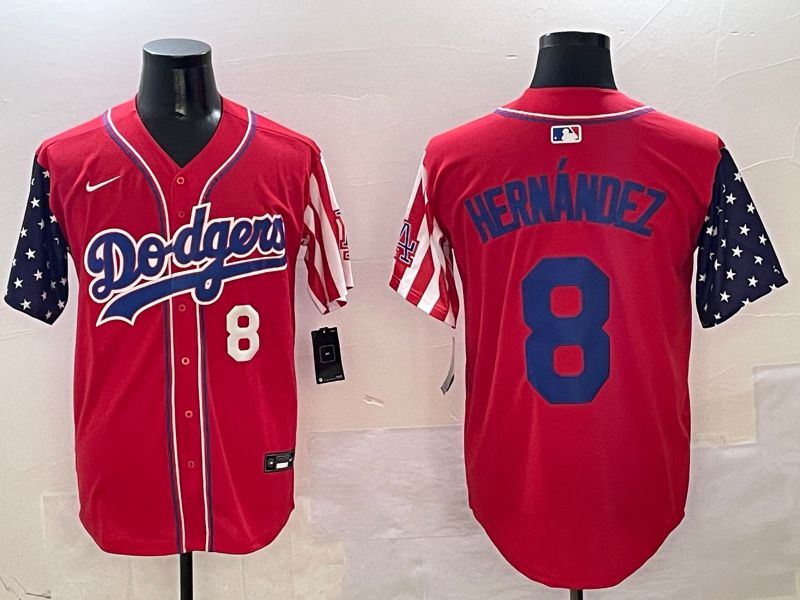 Men Los Angeles Dodgers 8 Hernandez Red a generation of national flags Joint name 2025 Nike MLB Jersey style 3
